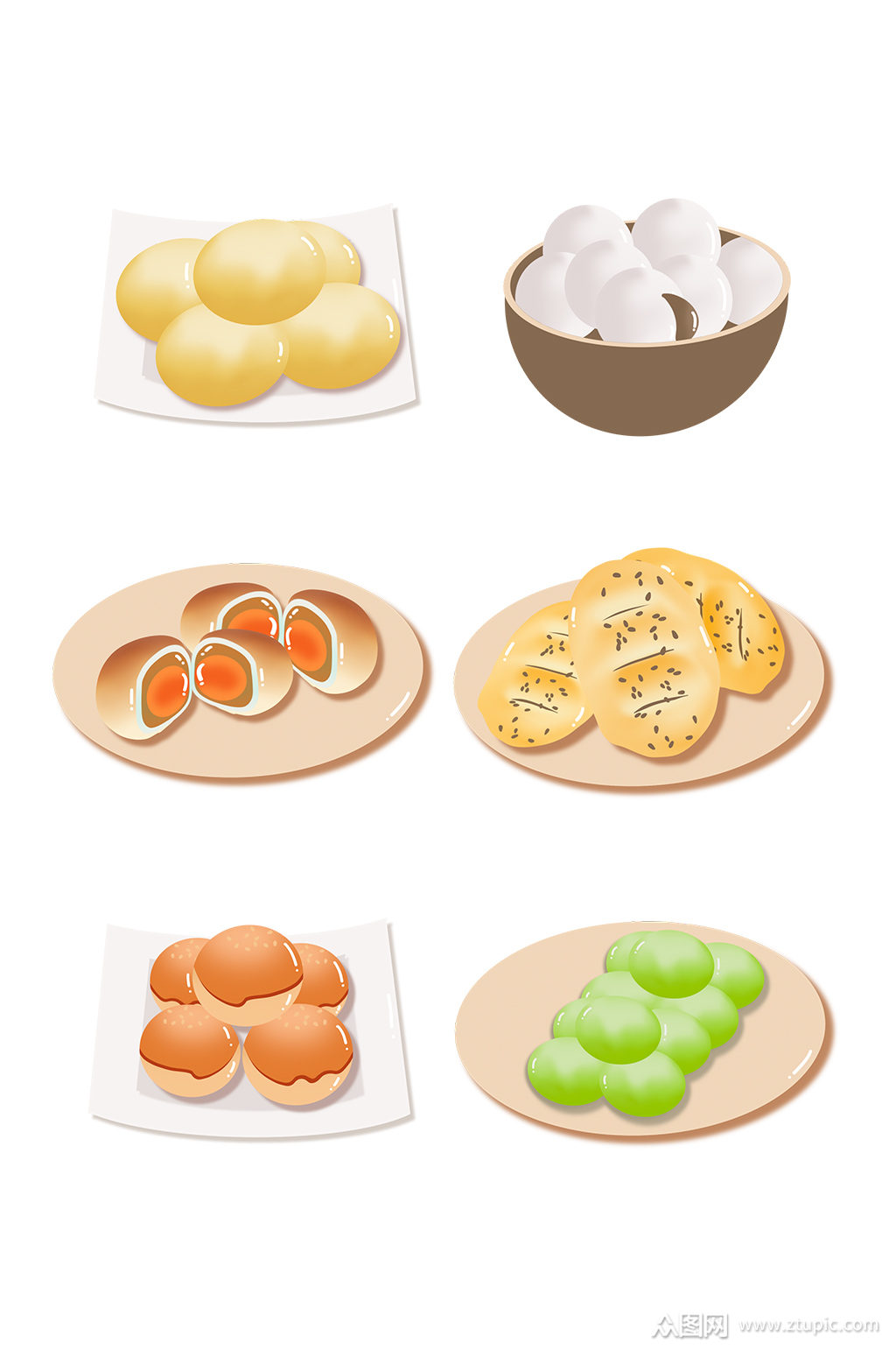 中秋节手绘中式糕点素材