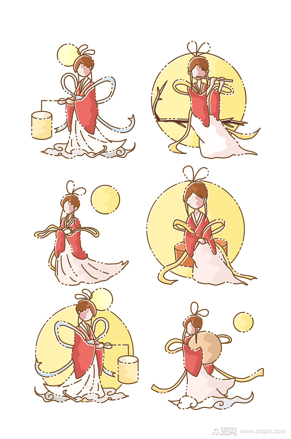 中秋节人物插画素材
