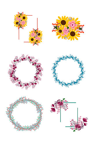 手绘花环及花束矢量图