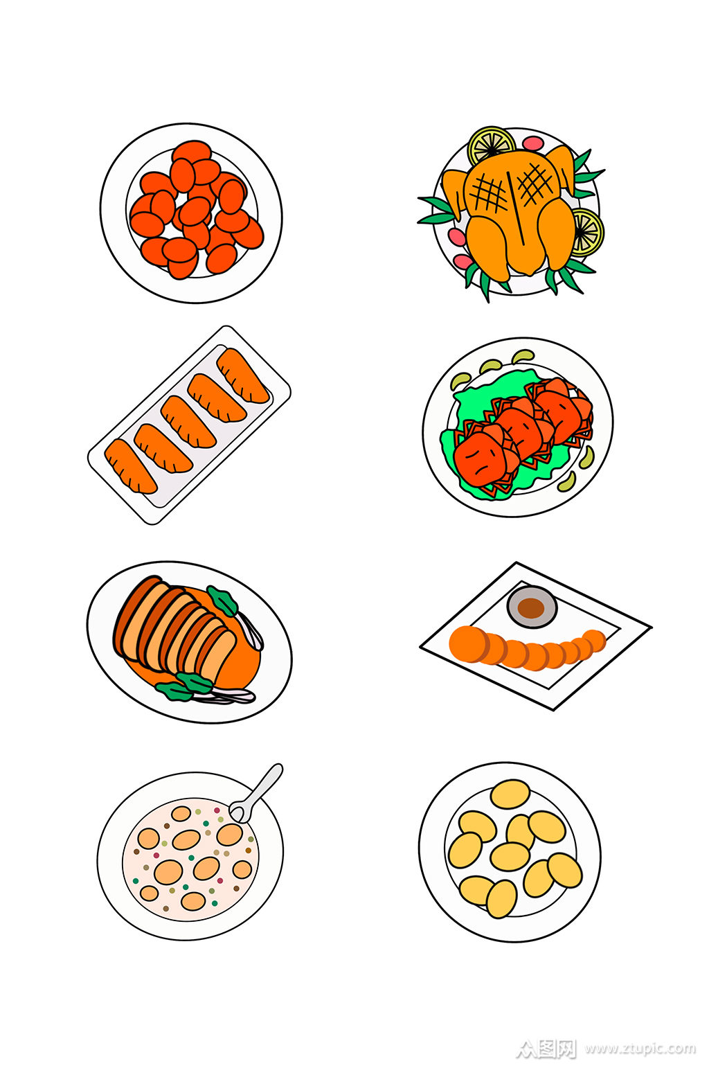 卡通满满的一桌菜免抠图
