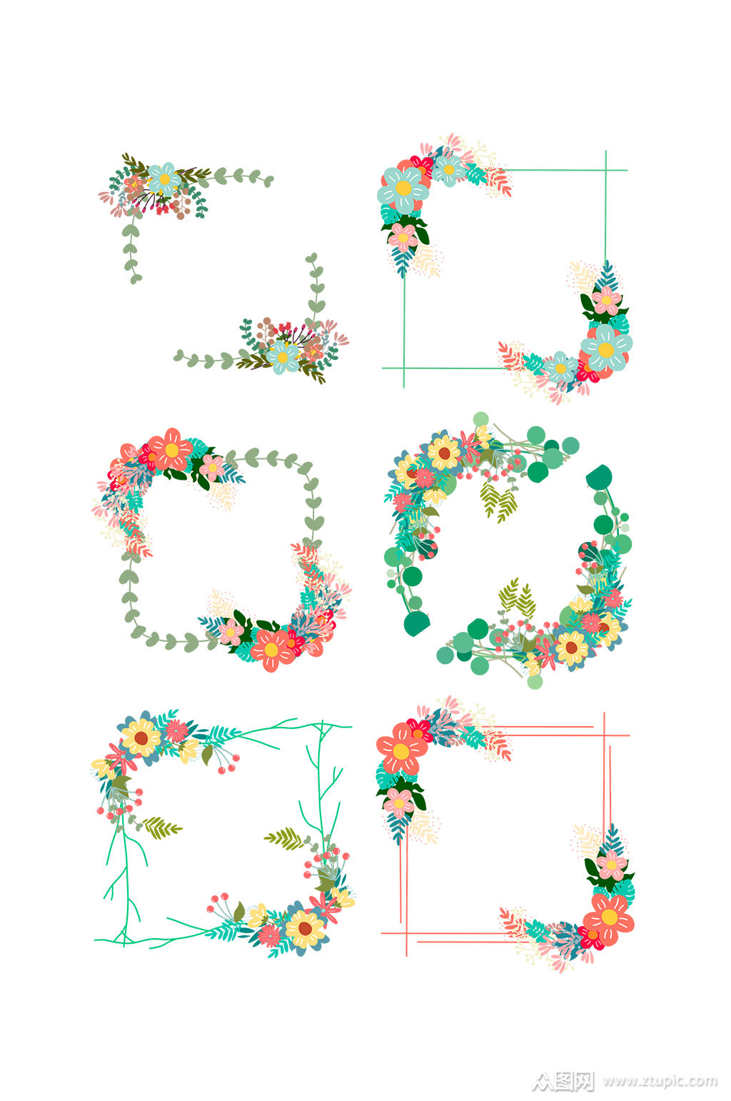 婚礼小花边框插画