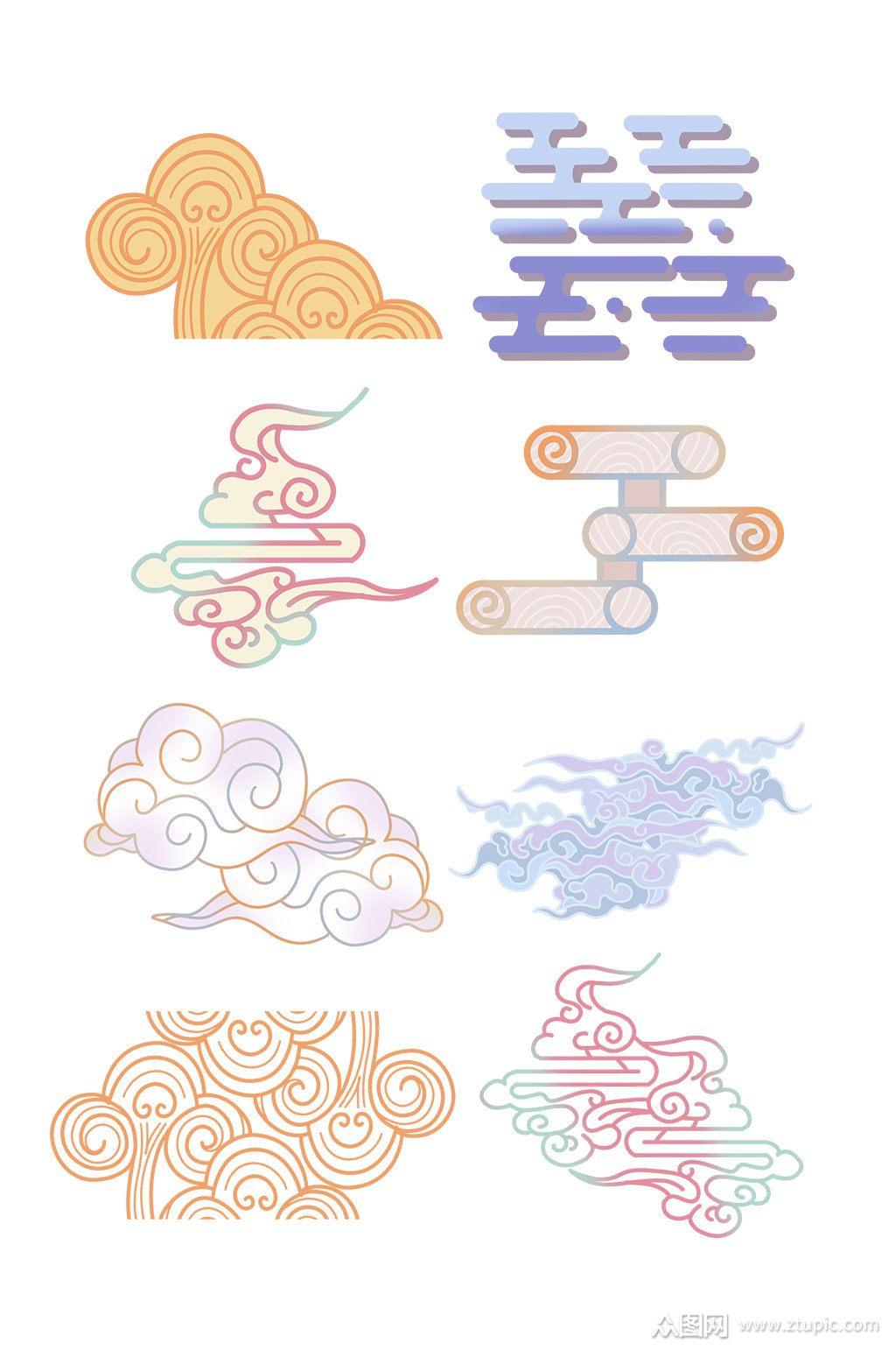 卡通手绘中国风祥云插画素材