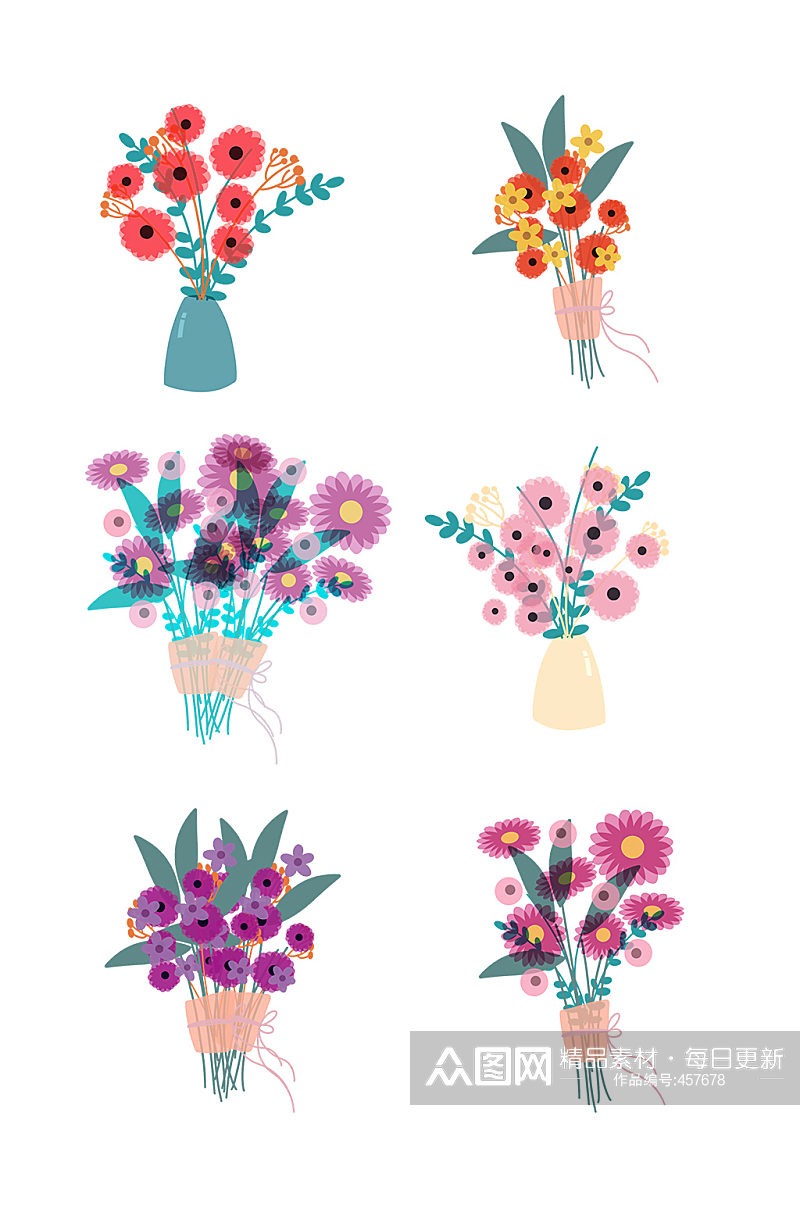 水彩手绘花朵花束组图素材