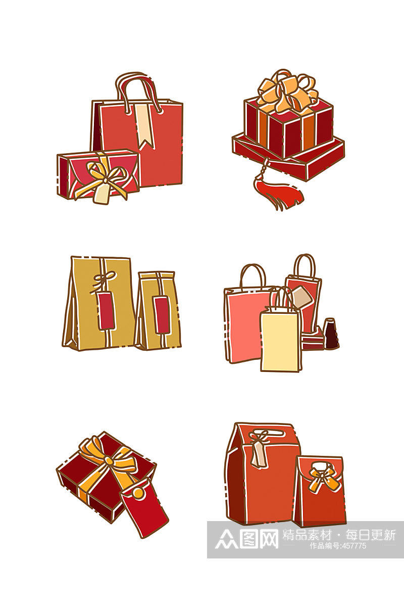 春节红色喜庆礼盒组图素材