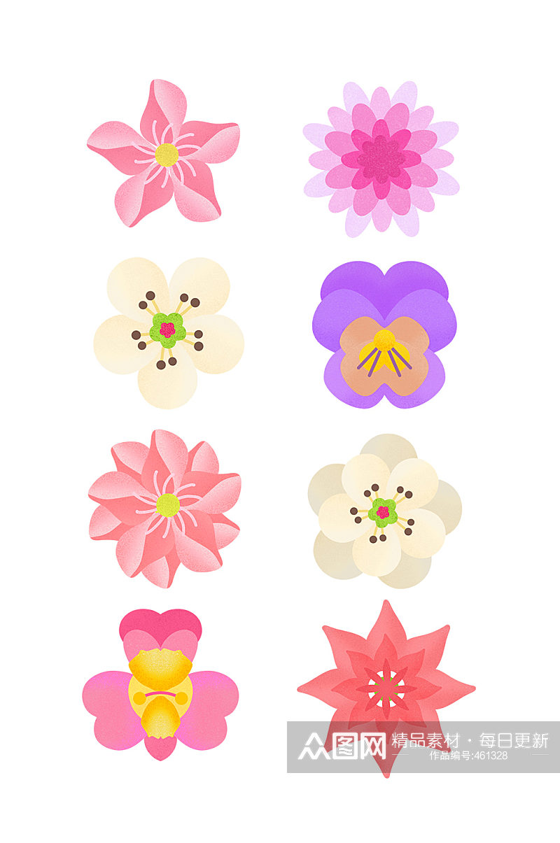 各种美丽的花朵插画图标素材