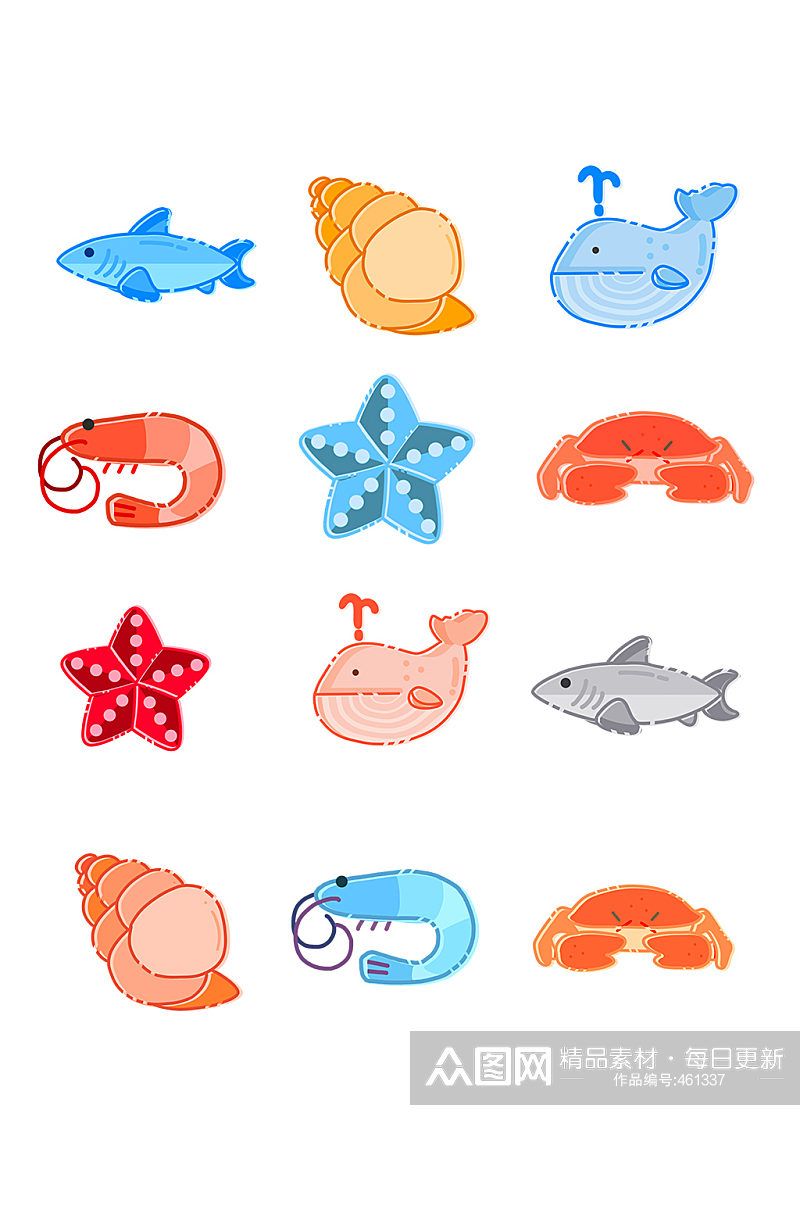 海洋海底生物插画图标素材