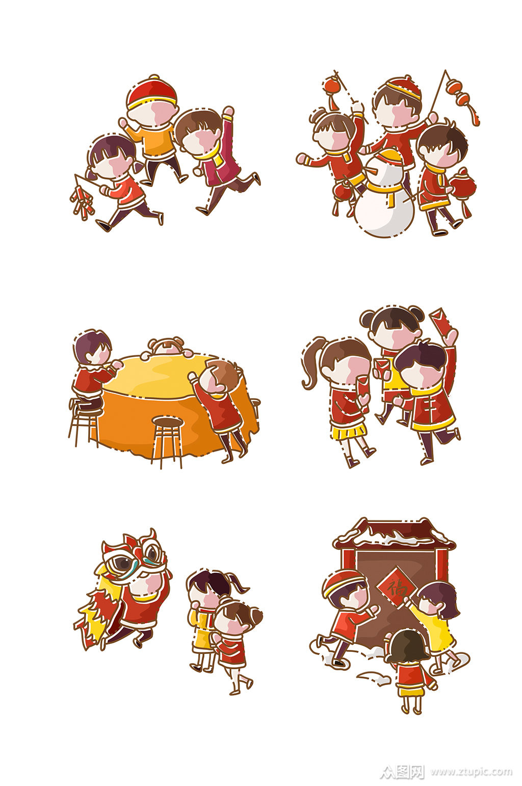 手绘过新年年夜饭堆雪人