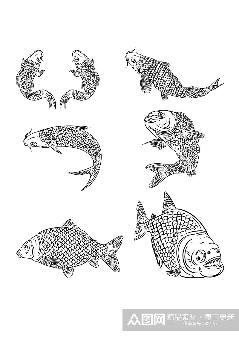 黑色的鱼纹身插画素材