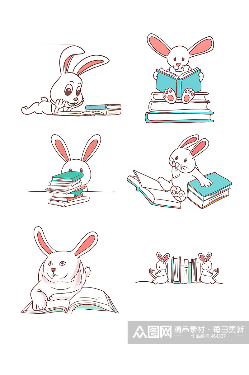 卡通手绘看书的小兔子素材