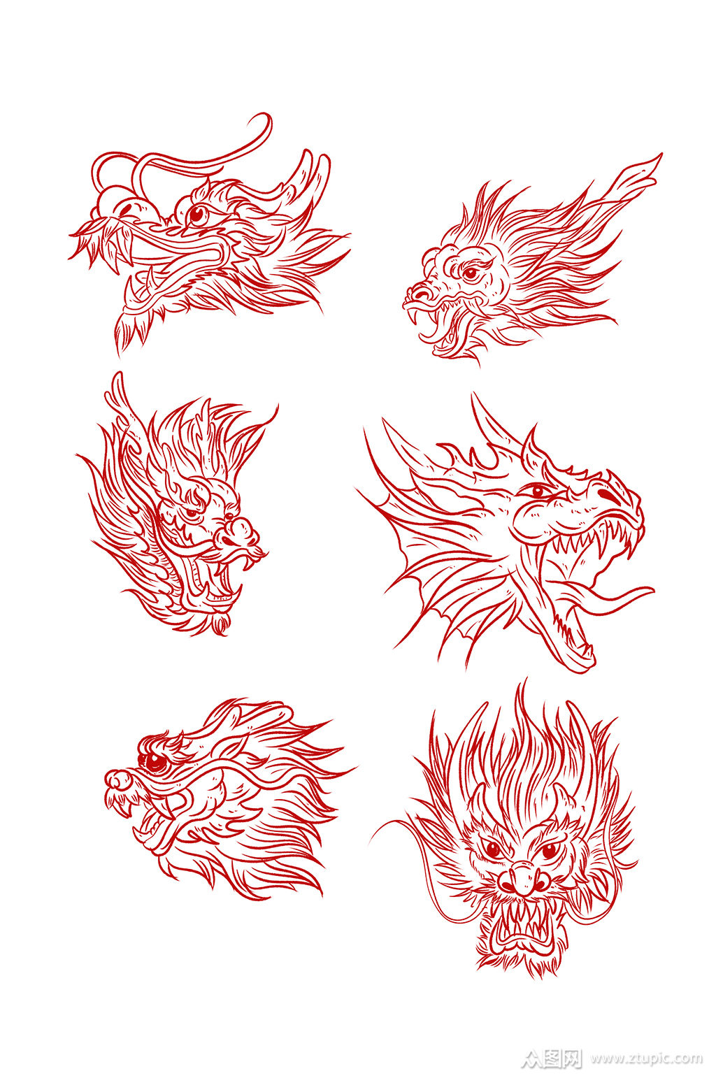 手绘二月二龙头插画