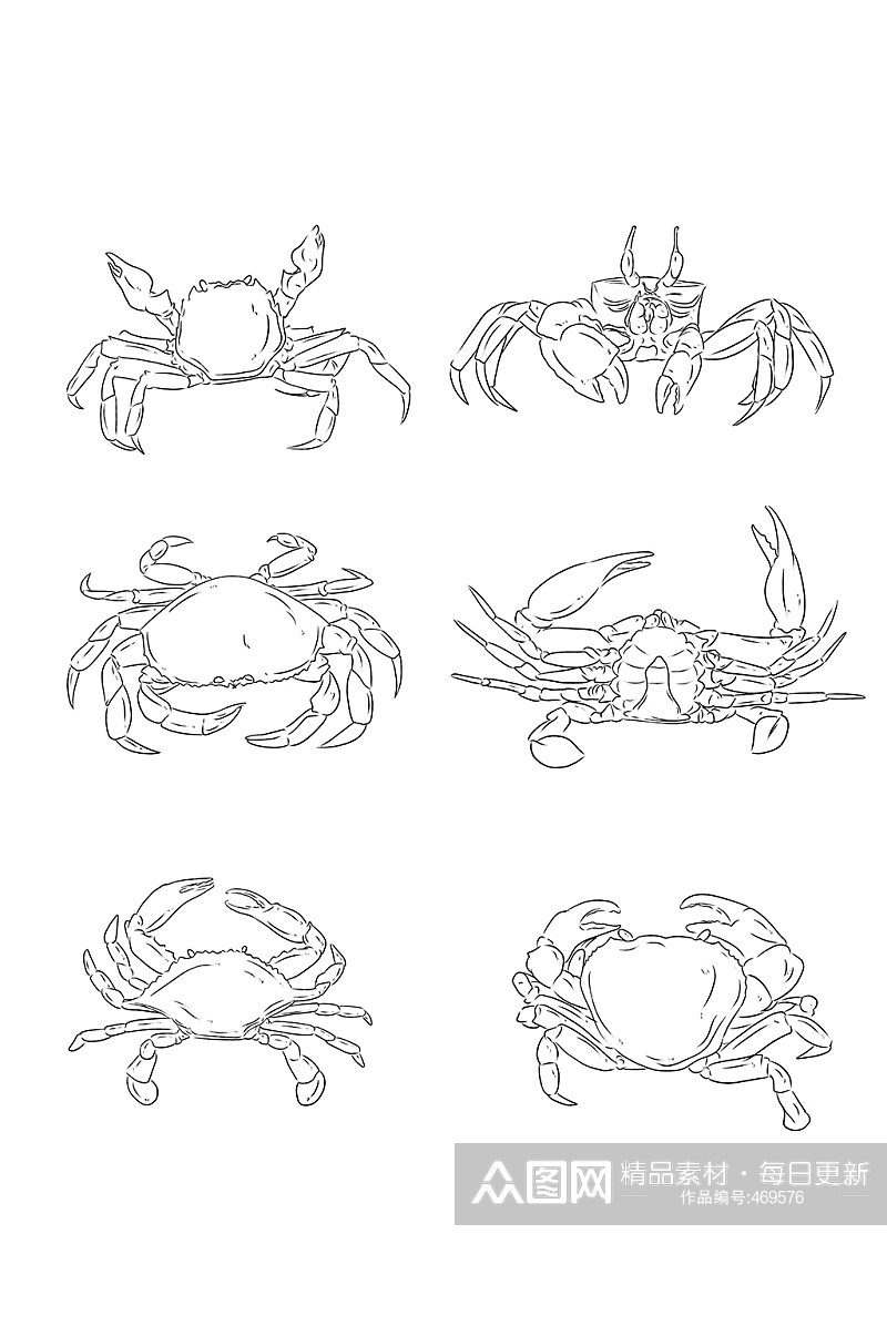 螃蟹手绘线稿素材素材