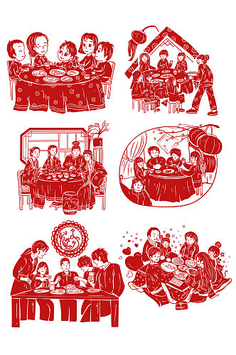 春节红色喜庆全家人吃饭