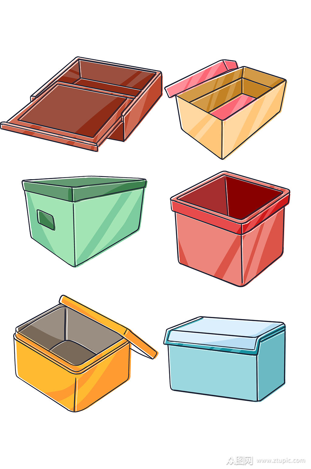 蓝色手绘圆角收纳盒素材