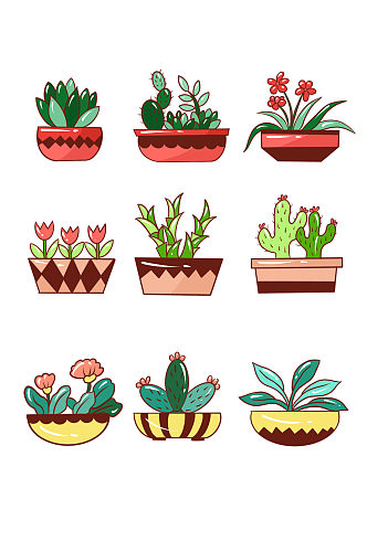 植物卡通简笔画小盆栽