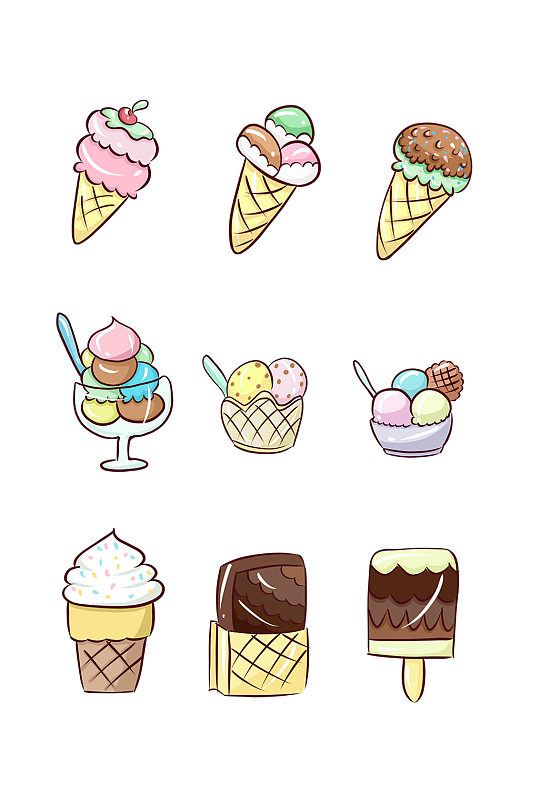 卡通食物简笔画风格冰淇淋