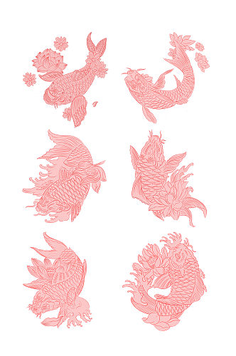 红色中国风鲤鱼元素