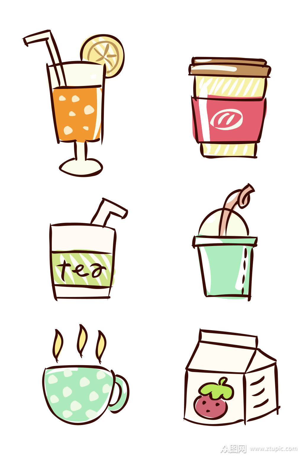 手绘可爱卡通饮料系列素材