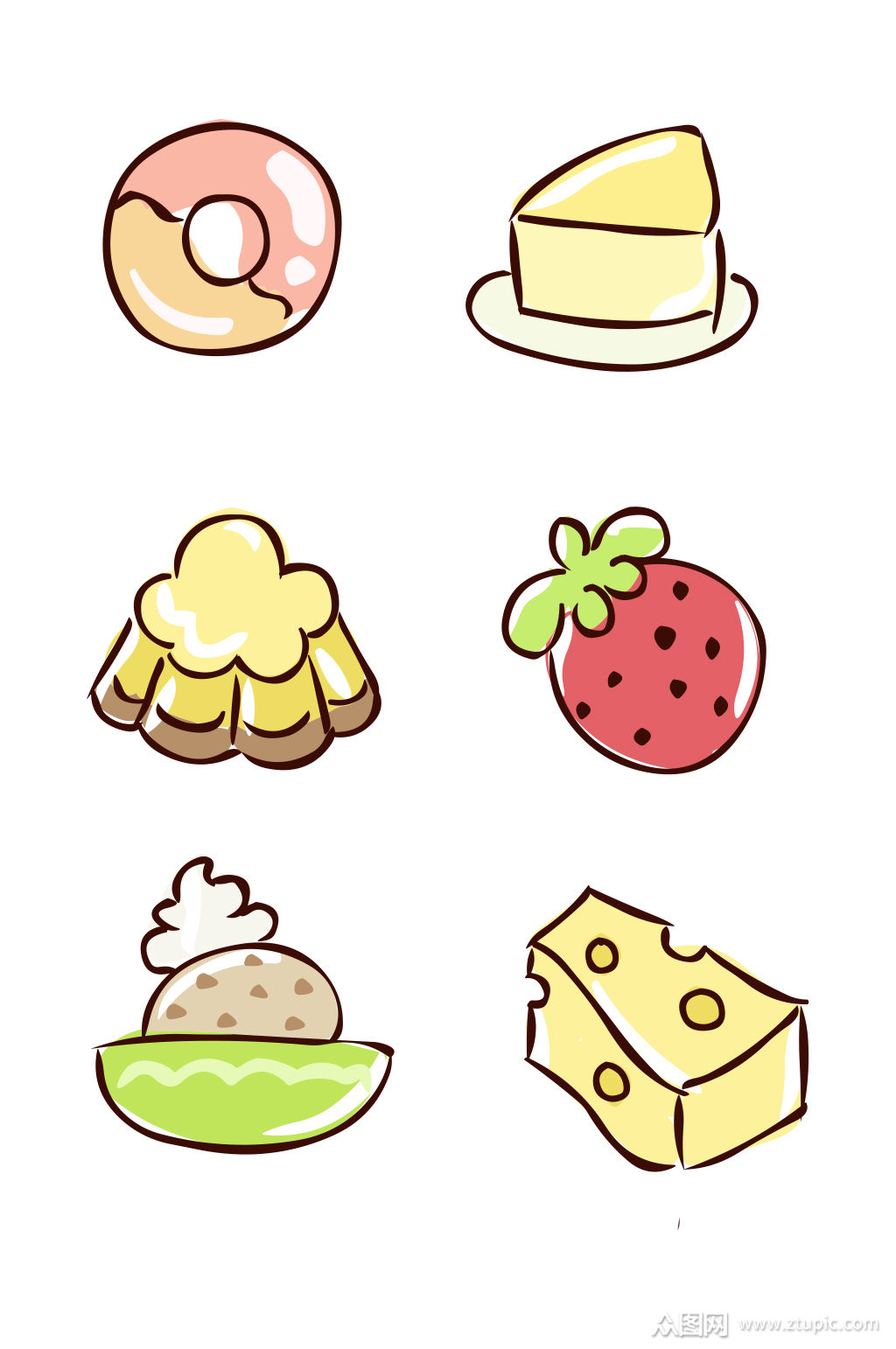 手绘可爱卡通甜品素材