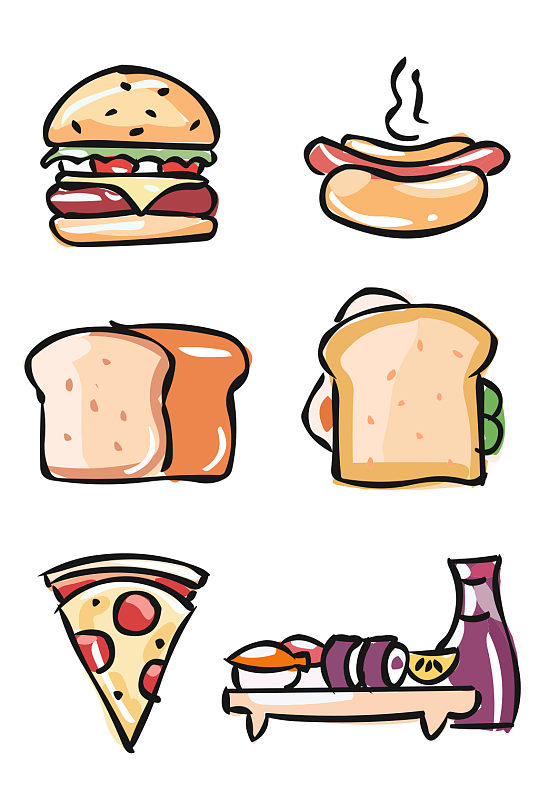 美食热狗汉堡手绘图片-美食热狗汉堡手绘素材下载-众图网