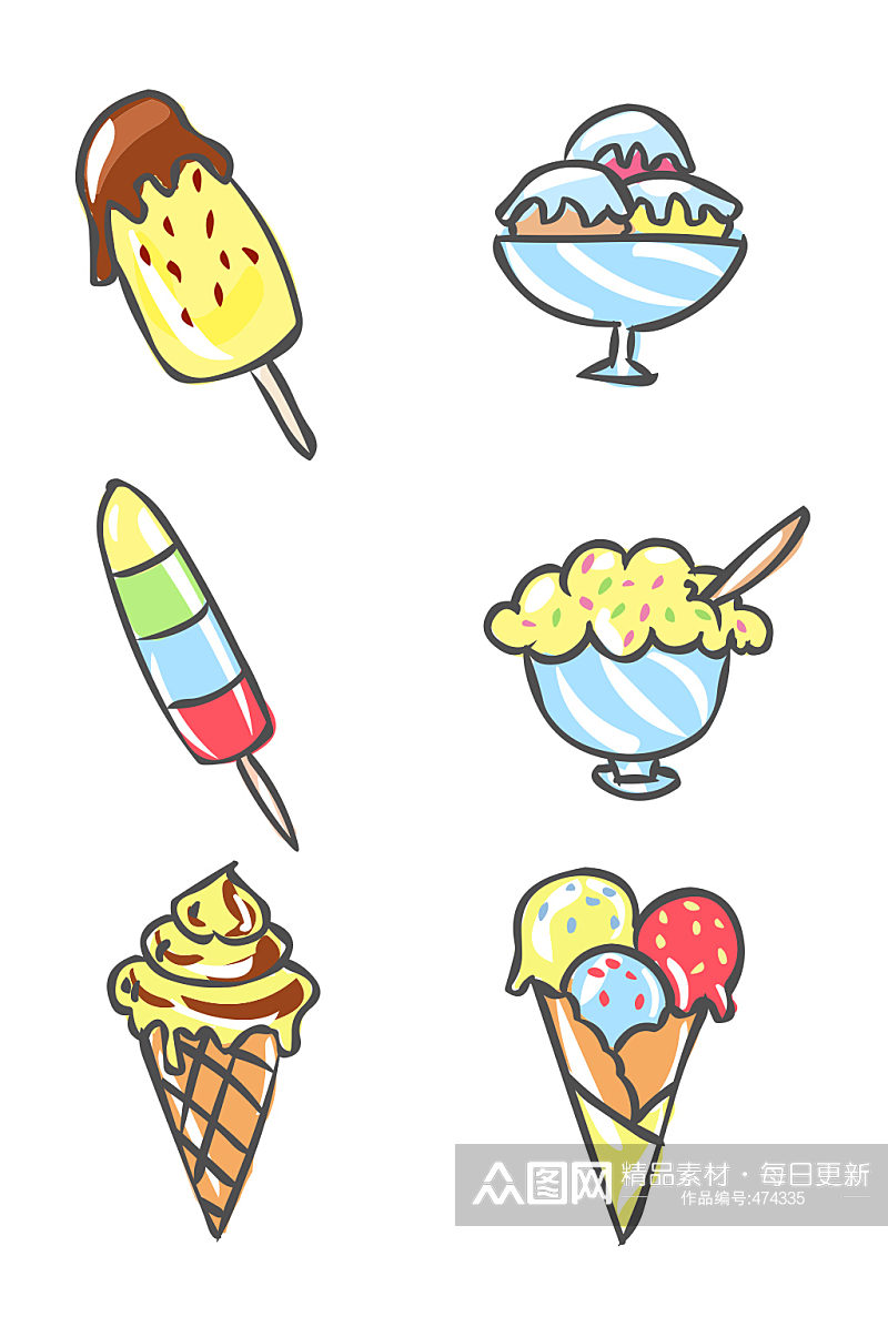 手绘可爱卡通冰淇淋素材