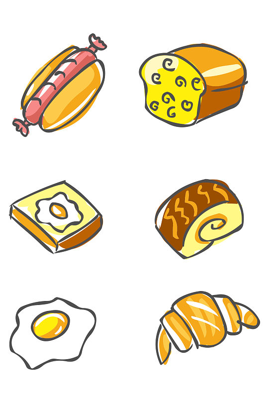 食物元素手绘可爱卡通早餐