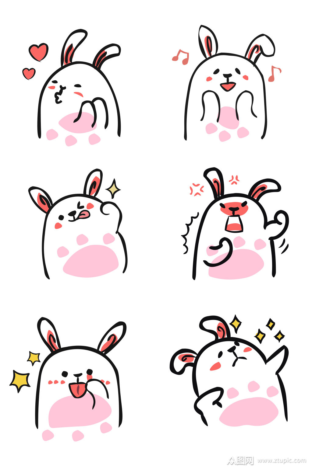 可爱粉红简笔画小兔子素材