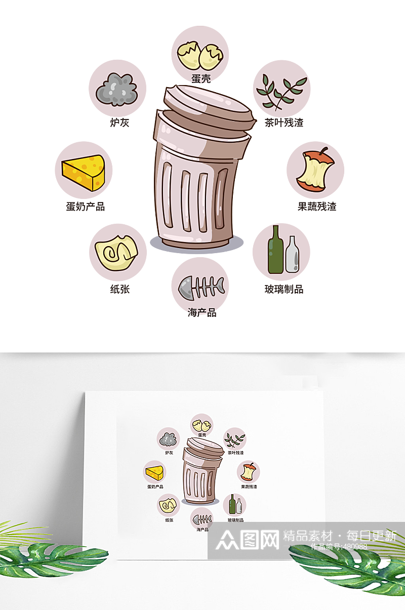 垃圾桶垃圾分类手绘素材