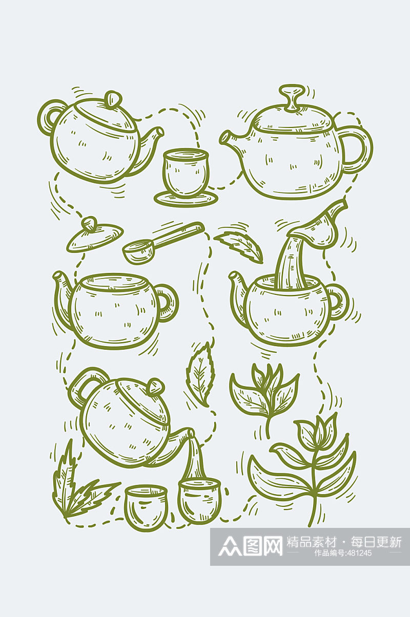 茶道茶艺手绘套图素材