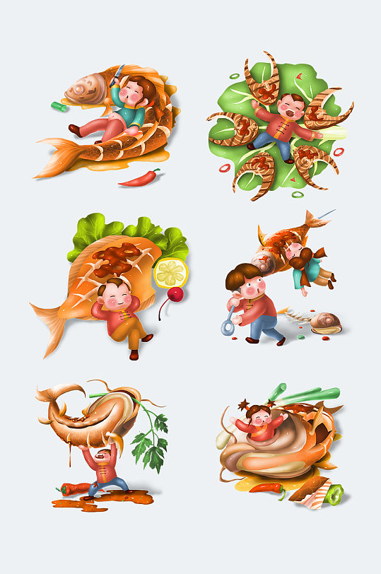 高清卡通美食烤魚套圖