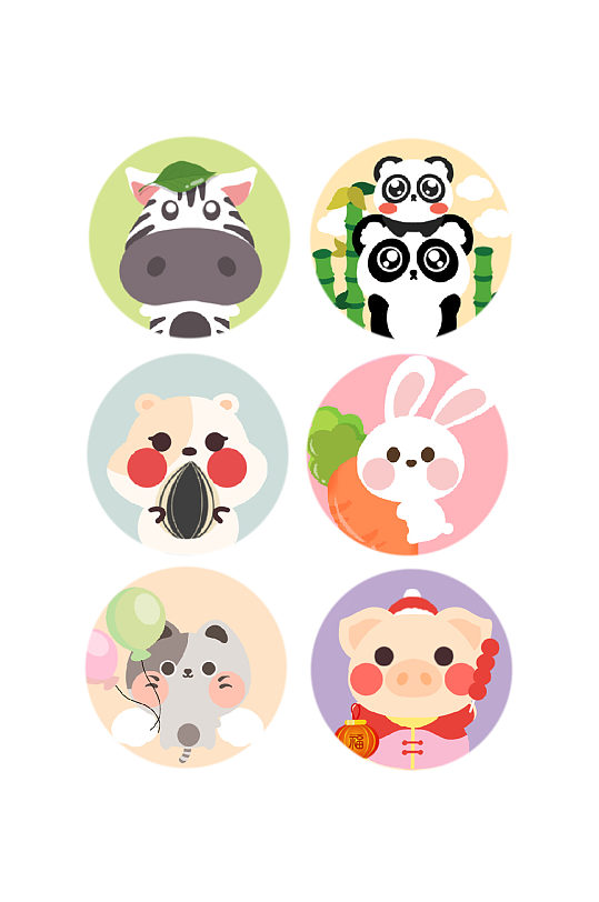 可爱卡通动物们圆形-众图网