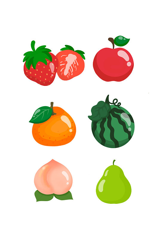 卡通手绘插画水果梨苹果芒果柠檬橘子