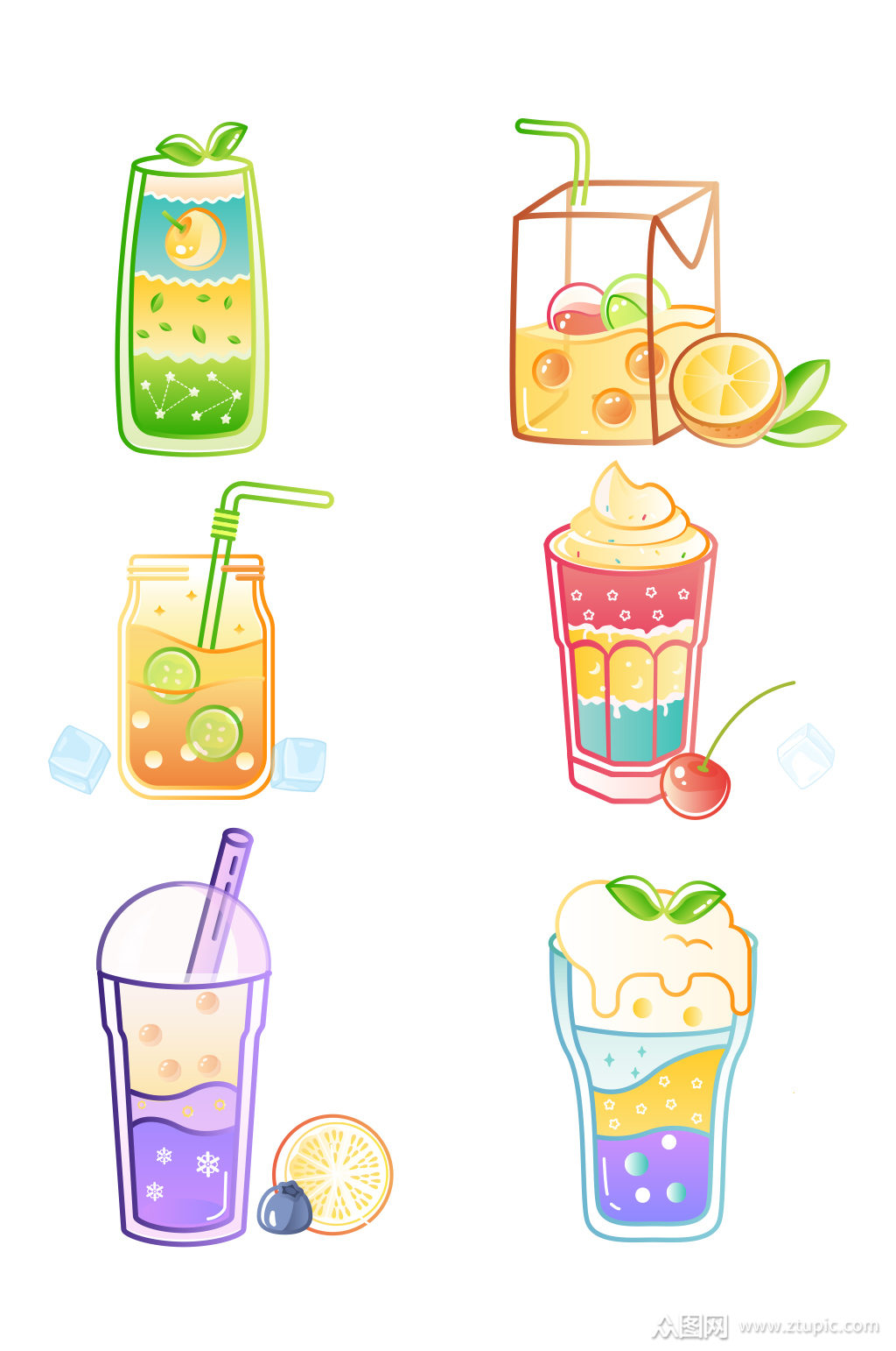 果冻风格奶茶矢量质感