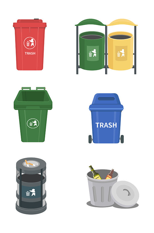 垃圾桶矢量分类环保四分类分类垃圾桶设计图