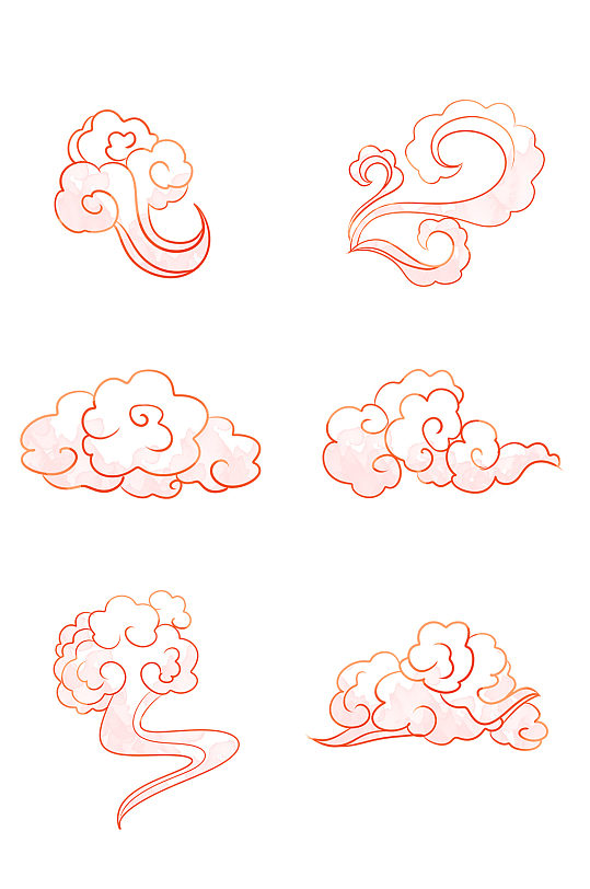 手绘线性祥云云中国风彩