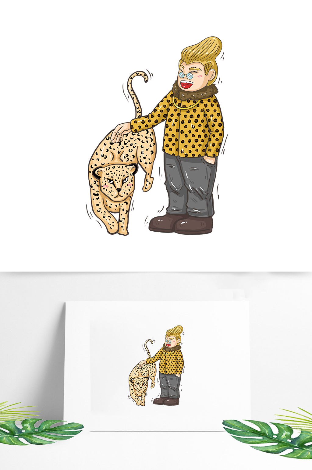 手绘豹纹猎豹大款土豪金链子 设计元素素材下载 众图网