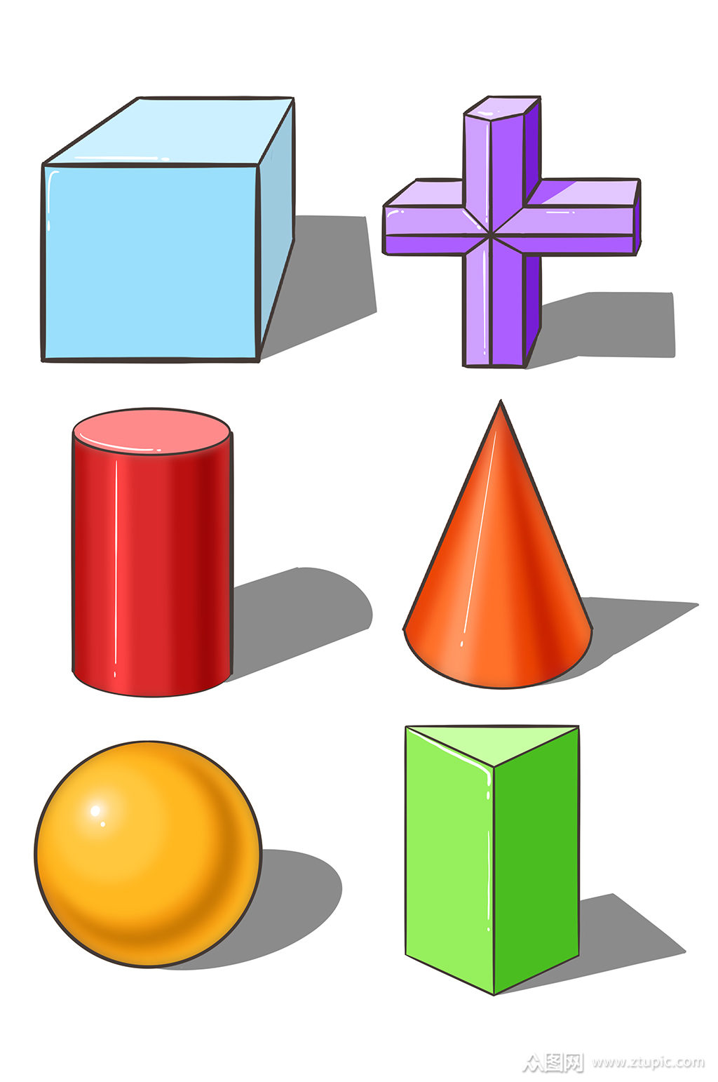 手绘商用几何体球体立方体素材