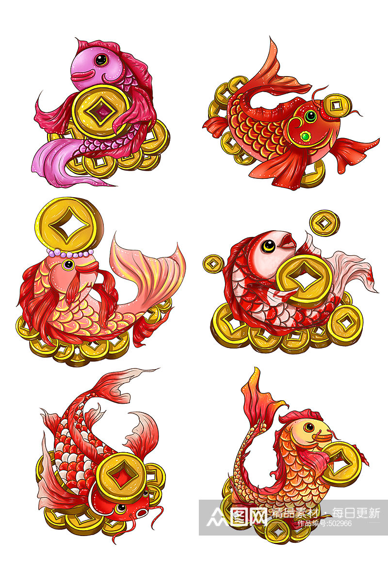 手绘新年喜庆中国风动物铜钱素材