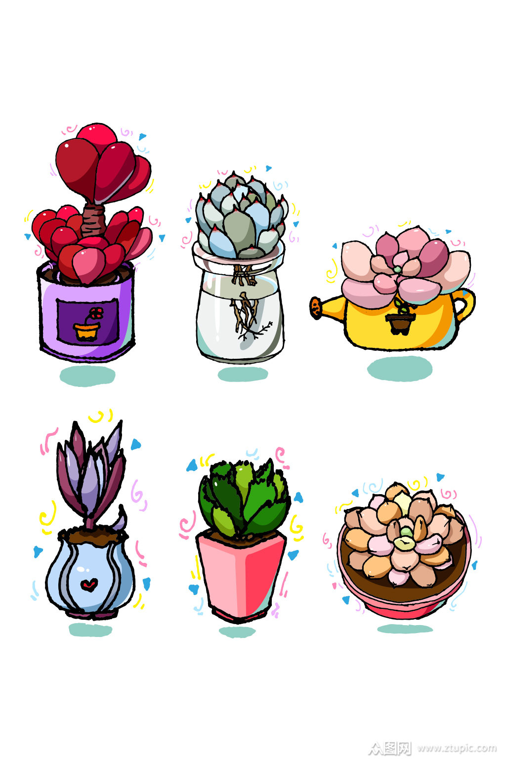 多肉植物组合扁平化卡通