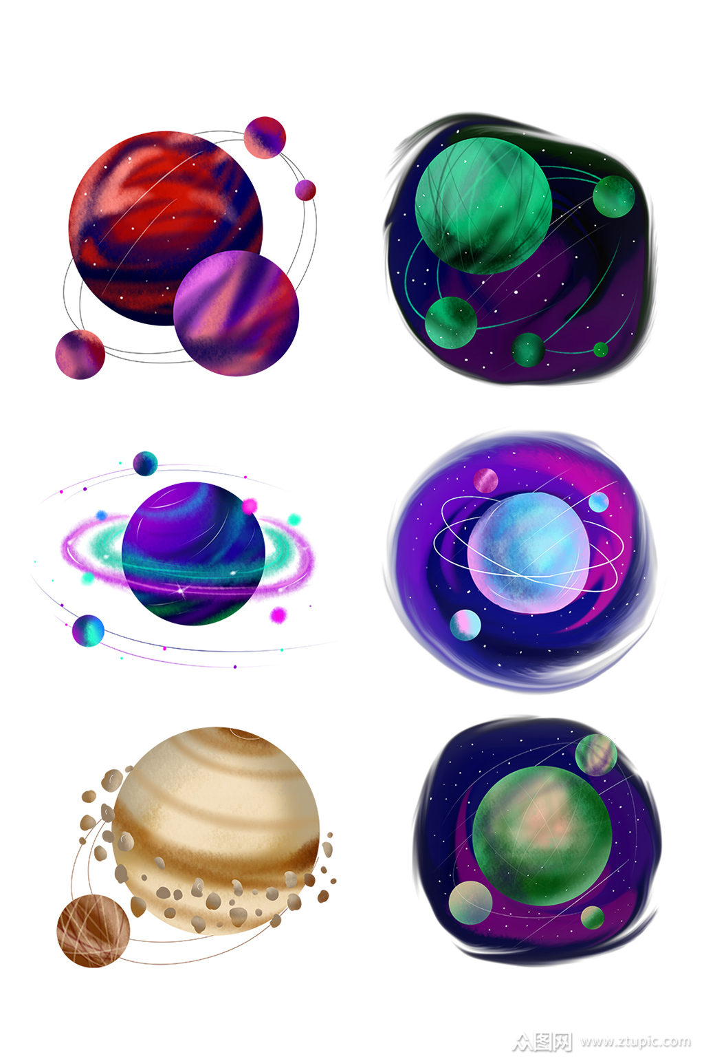 手绘星空宇宙星球素材星球设计元素