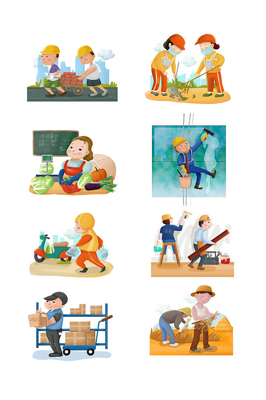 各类工人劳动人民工作劳动场 五一劳动节素材元素