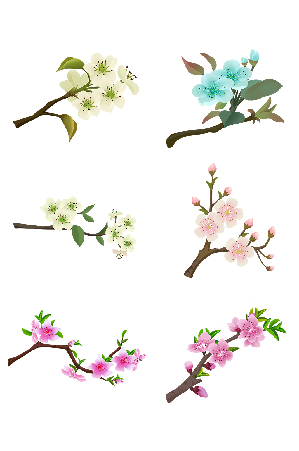 桃花梨花花枝合辑春季装饰素材
