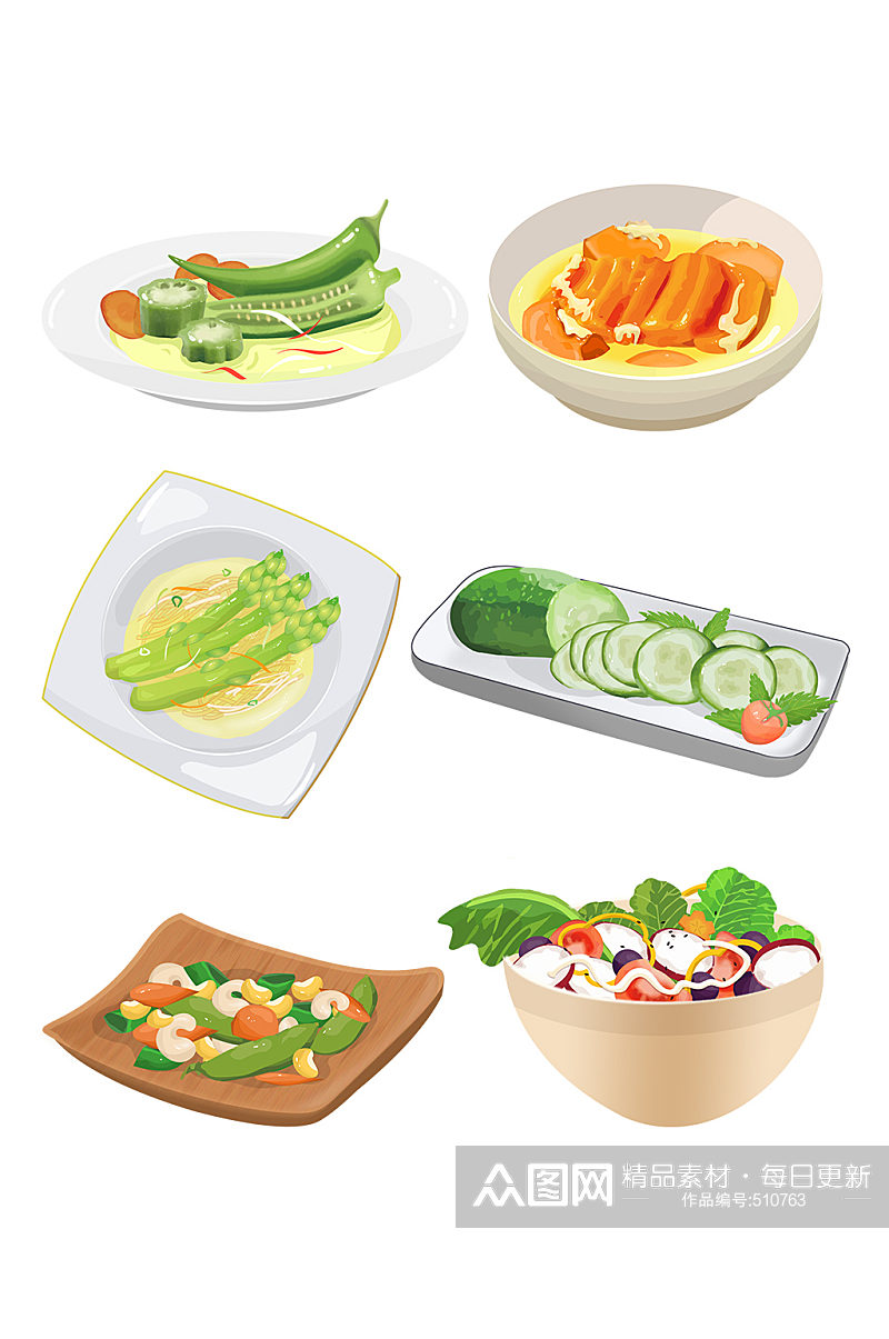 手绘素食美食菜肴系列合集套图素材
