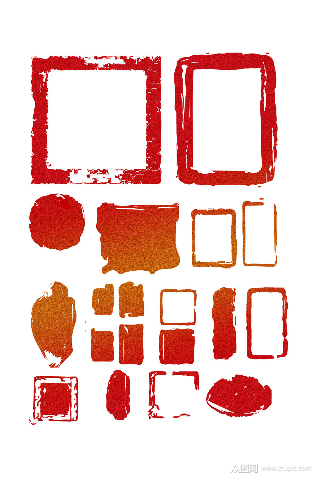 古典雕刻朱红印泥红色印章素材