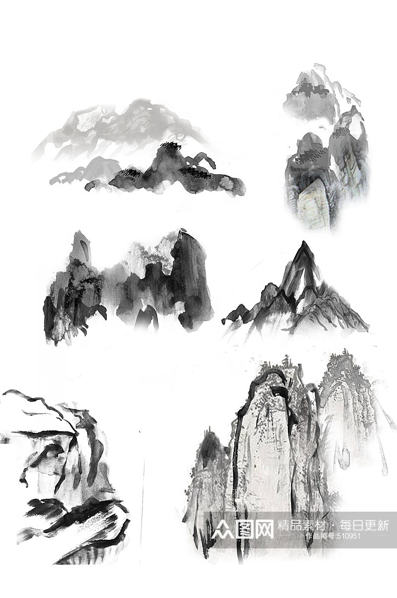 中国画山水元素组图素材