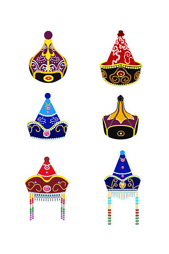 手绘蒙古元素蒙古族帽子 蒙古族蒙元文化素材