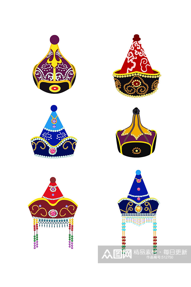 手绘蒙古元素蒙古族帽子 蒙古族蒙元文化素材素材