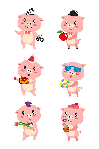 手绘卡通可爱小猪形象可商用