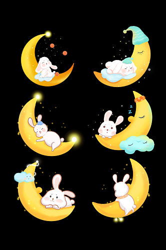 世界睡觉日小兔子月兔月亮云朵