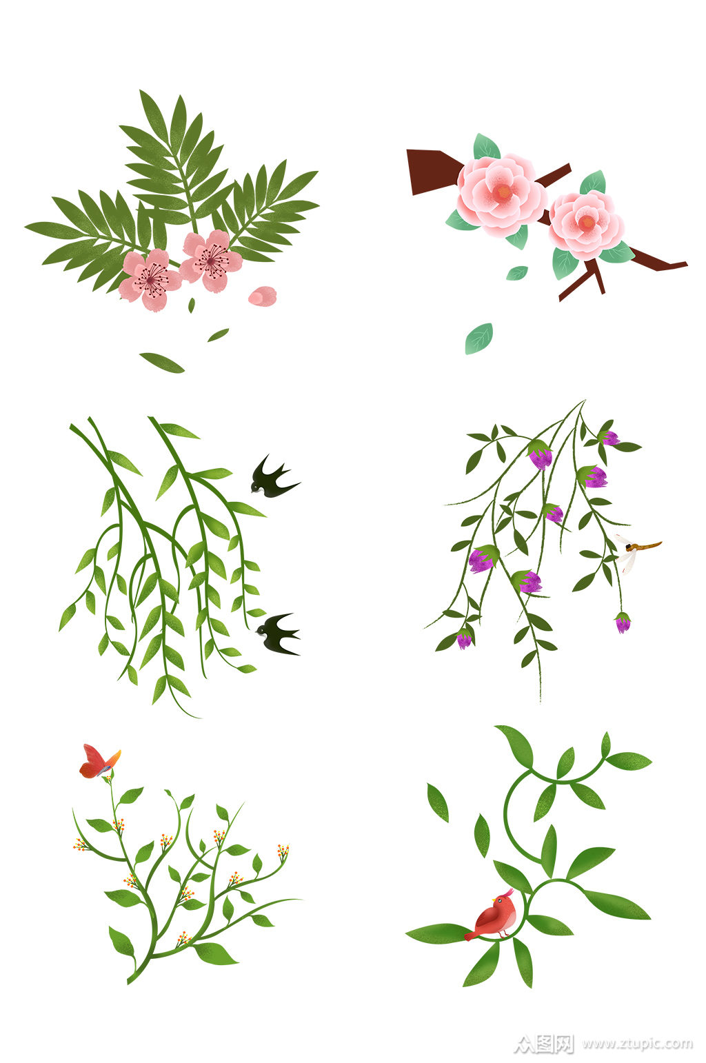 春天元素场景花朵绿色植物