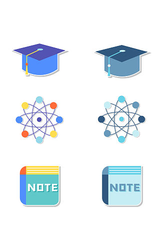 卡通教育学生博士帽毕业季文具图标贴纸开学